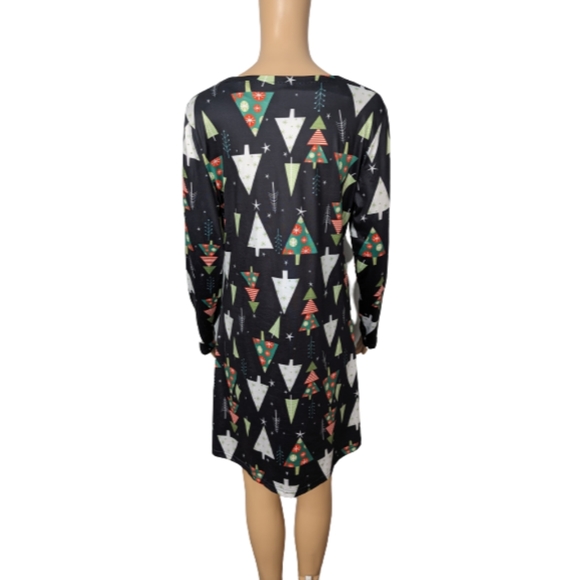 Mokingtop Black Christmas Tree Print Long Sleeve Dress M - Picture 6 of 8